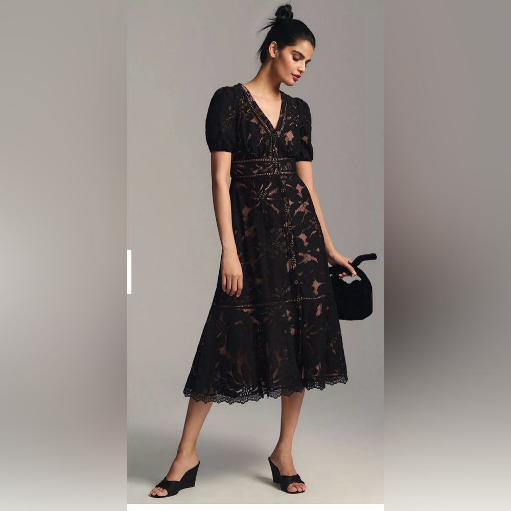 Anthropologie The Ophelia Puff-Sleeve Lace Dress 2p